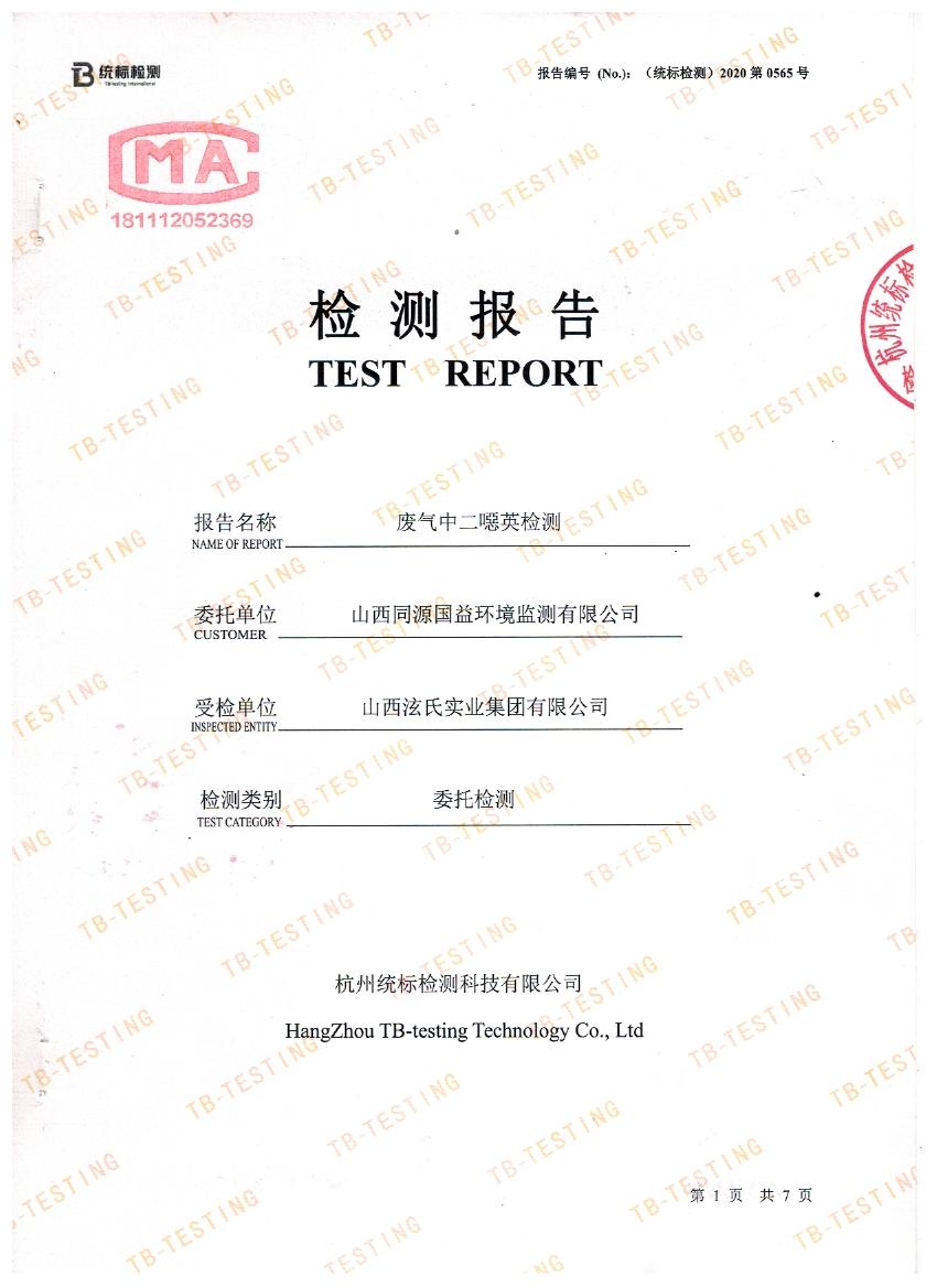 泫氏实业2020年二噁英年度报告